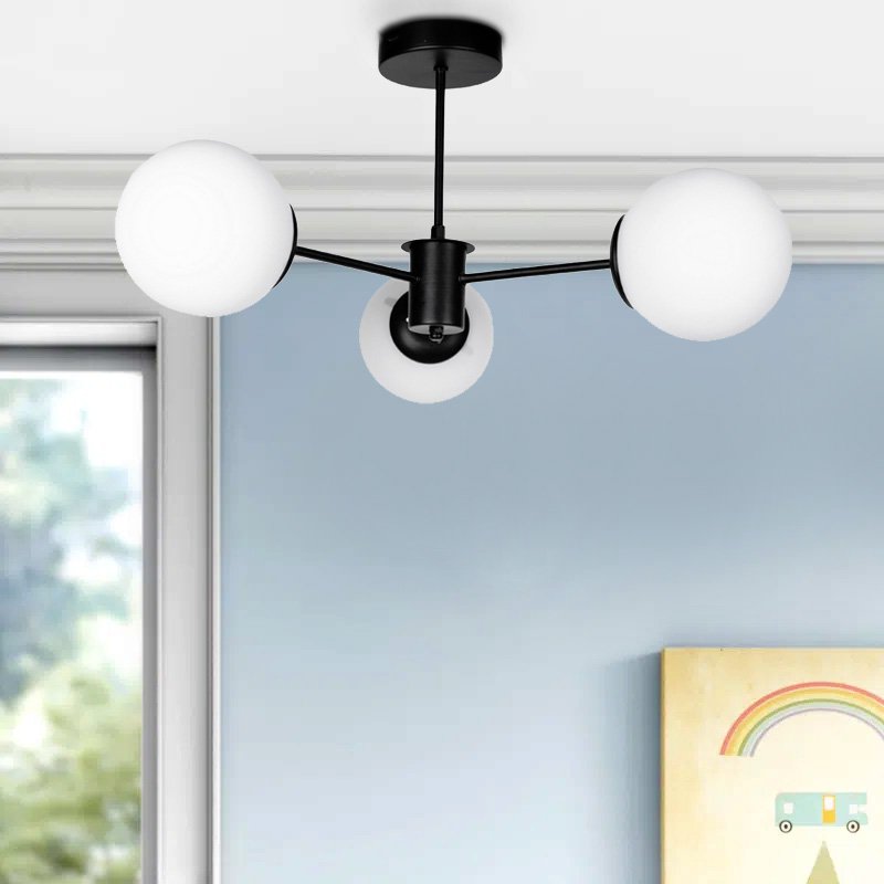 GP036-00701-1 Φωτιστικό οροφής Fune Megapap E27 μεταλλικό - γυάλινο τρίφωτο χρώμα μαύρο - λευκό Ø60x30εκ. - Image 1