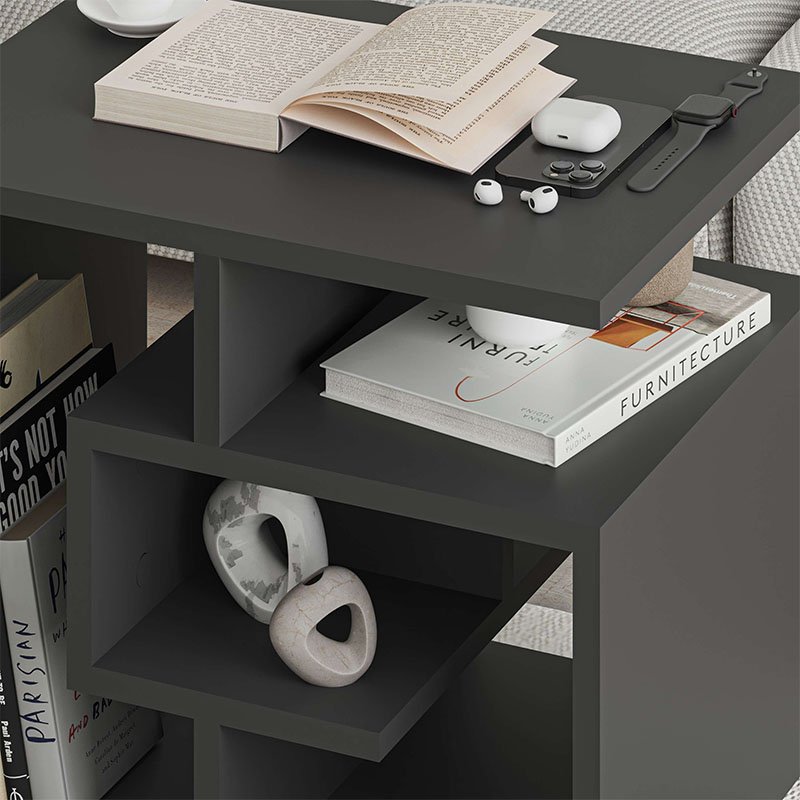 GP037-00233-1 Βοηθητικό τραπεζάκι Labirent Megapap χρώμα ανθρακί 54x40x45εκ. - Image 1