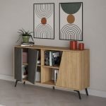 Μπουφές Fiona Megapap χρώμα φυσικό οξιάς - γκρι ρετρό 150x35,6x82εκ.