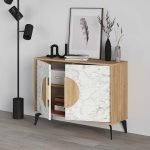 Μπουφές Gora Megapap χρώμα φυσικό οξιάς - λευκό εφέ μαρμάρου 110x35,6x82εκ.