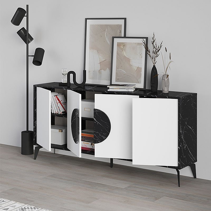 GP037-00831-1 Μπουφές Gora Megapap χρώμα μαύρο εφέ μαρμάρου - λευκό 180x35,6x82εκ. - Image 1