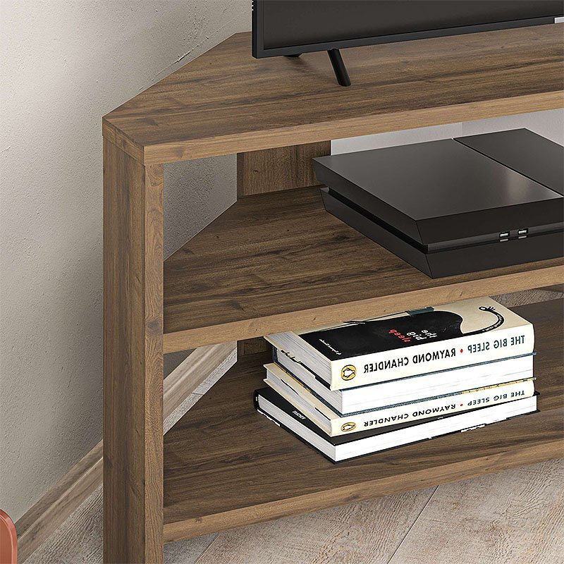 GP037-01733-1 Έπιπλο τηλεόρασης γωνιακό Thales Megapap χρώμα ανοιχτό καρυδί 110x36x45εκ. - Image 1