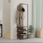 Έπιπλο εισόδου Archy Megapap από μελαμίνη - μέταλλο χρώμα ανοιχτό καρυδί 53x31,7x180εκ.