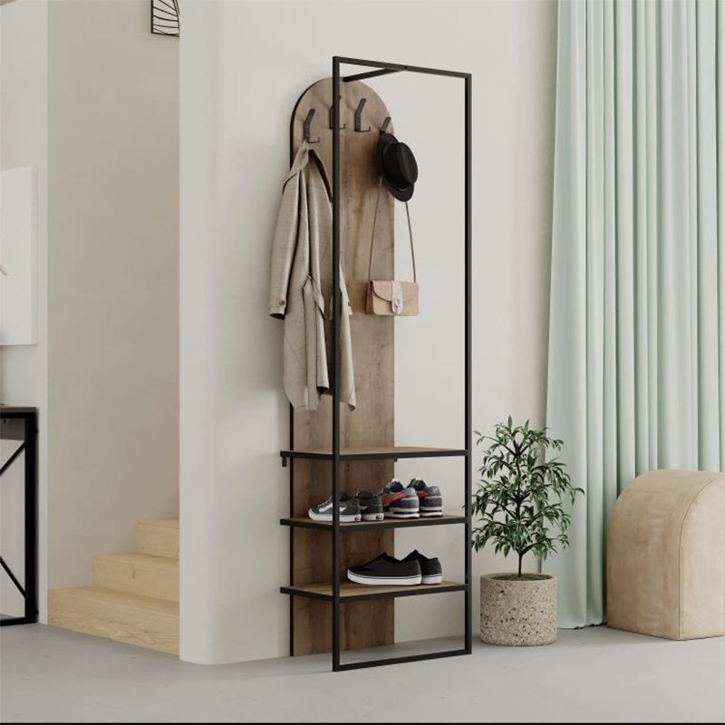 GP037-01933-0 Έπιπλο εισόδου Archy Megapap από μελαμίνη - μέταλλο χρώμα ανοιχτό καρυδί 53x31,7x180εκ. - Image 1