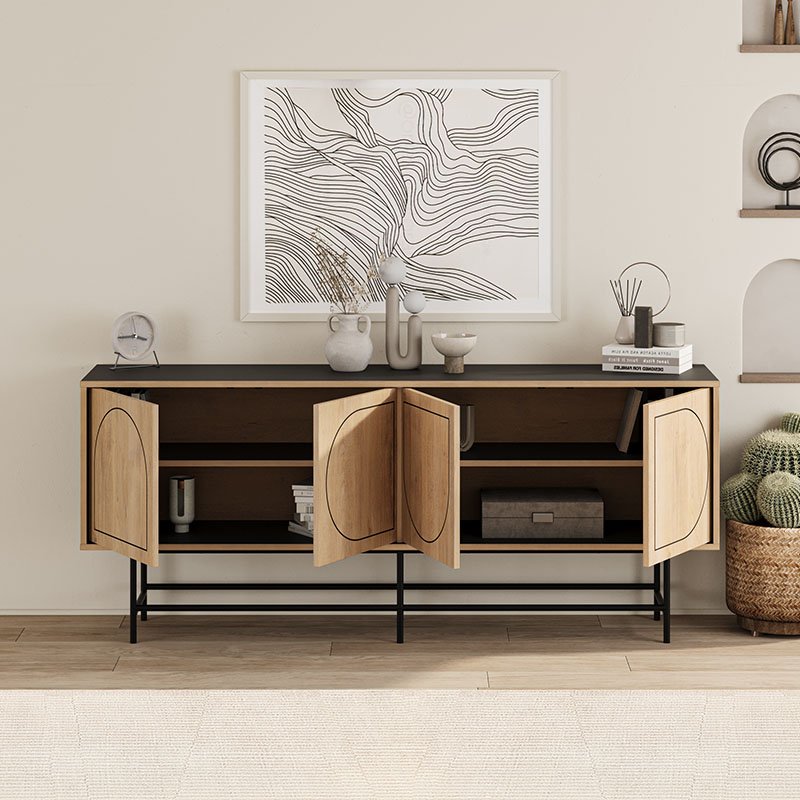 GP037-02201-1 Μπουφές Joji Megapap χρώμα sapphire oak - silky black 186,8x40x77,6εκ. - Image 1