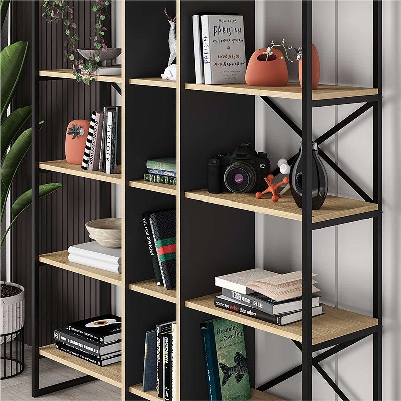 GP037-02301-1 Βιβλιοθήκη Detroit Megapap χρώμα sapphire oak - silky black 143,5x35,2x175εκ. - Image 1