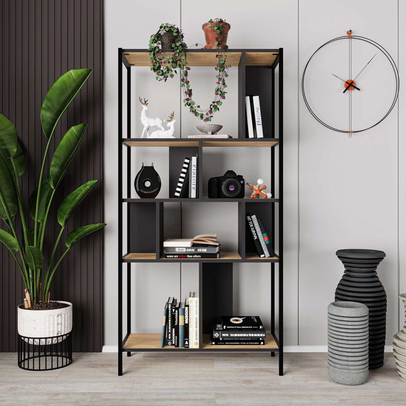 GP037-02311-1 Βιβλιοθήκη Midi Megapap χρώμα sapphire oak - silky black 88x35x175εκ. - Image 1