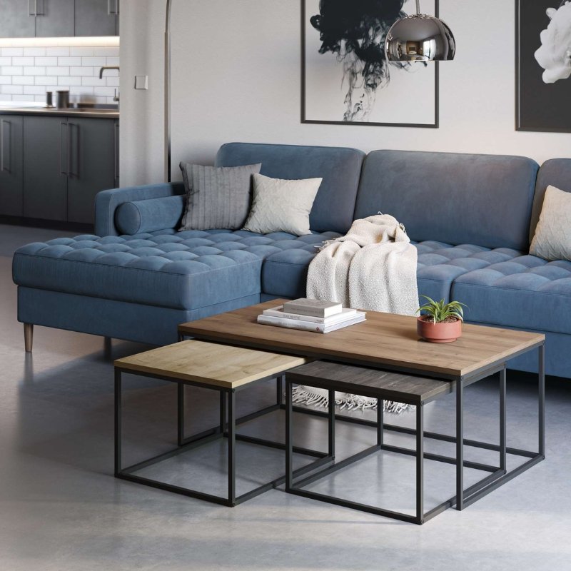 GP037-02461-1 Τραπεζάκι σαλονιού σετ 3 τμχ. Camelia Megapap χρώμα ανοιχτό καρυδί - sapphire oak - καφέ 110x60x41,8εκ. - Image 1