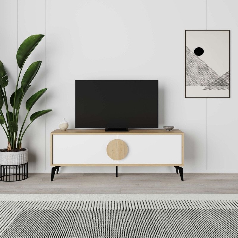 GP037-02492-1 Έπιπλο τηλεόρασης Gora Megapap χρώμα sapphire oak - λευκό 140x35,6x51εκ. - Image 1