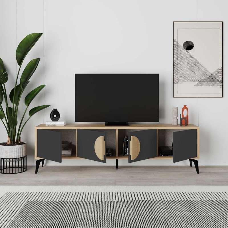 GP037-02501-1 Έπιπλο τηλεόρασης Gora Megapap χρώμα sapphire oak - silky black 180x35,6x51εκ. - Image 1