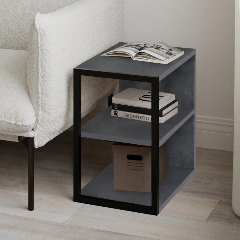 GP037-02631-0 Τραπεζάκι βοηθητικό - Κομοδίνο Echo Megapap χρώμα γκρι ρετρό 30x42x45εκ. - Image 1