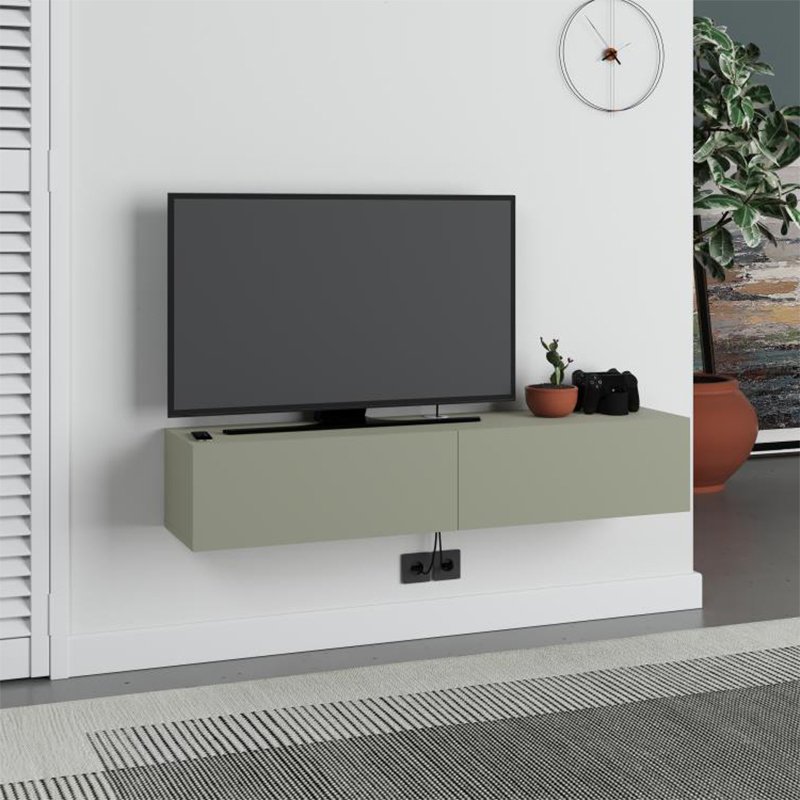 GP037-02662-0 Έπιπλο τηλεόρασης επιτοίχιο Francy Megapap χρώμα ash green 135x31,7x25εκ. - Image 1