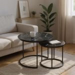 Τραπεζάκια σαλονιού Gary Megapap Mdf - μεταλλικό χρώμα μαύρο εφέ μαρμάρου 65x65x44εκ.