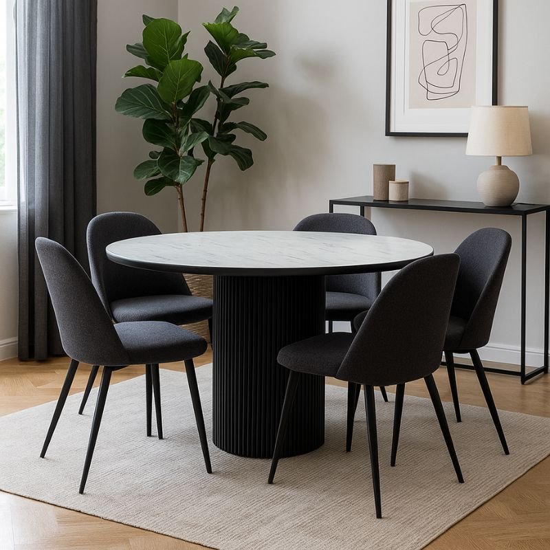 GP038-00241-1 Τραπέζι Borno Megapap χρώμα μαύρο - λευκό εφέ μαρμάρου Ø115x79 εκ. - Image 1