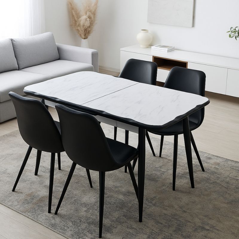 GP038-00261-1 Τραπέζι Karen Megapap επεκτεινόμενο χρώμα λευκό εφέ μαρμάρου - μαύρο 130/160x80x75εκ. - Image 1