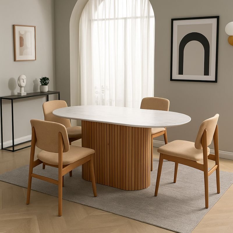 GP038-00271-1 Τραπέζι Borno Megapap χρώμα φυσικό - λευκό εφέ μαρμάρου 180x89x75 εκ. - Image 1