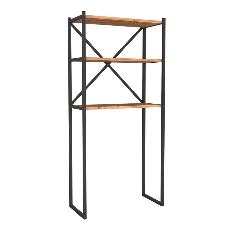 GP041-00322-1 Έπιπλο πλυντηρίου Mindy Megapap μεταλλικό - μελαμίνης χρώμα μαύρο - pine oak 66x34x160εκ. - Image 1