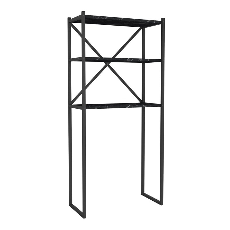 GP041-00323-1 Έπιπλο πλυντηρίου Mindy Megapap μεταλλικό - μελαμίνης χρώμα μαύρο εφέ μαρμάρου 66x34x160εκ. - Image 1