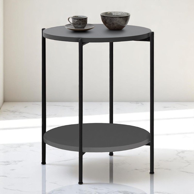 GP041-00442-1 Βοηθητικό τραπεζάκι Argento Megapap μεταλλικό - μελαμίνης χρώμα ανθρακί 43x43x60εκ. - Image 1