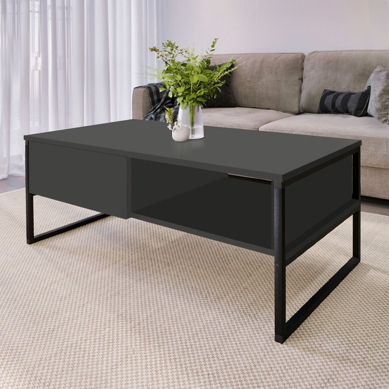 GP041-00482-1 Τραπεζάκι σαλονιού Lawrence Megapap από μελαμίνη χρώμα ανθρακί 105x60x46εκ. - Image 1