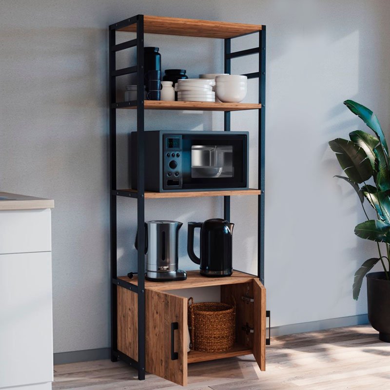 GP041-00731-1 Έπιπλο κουζίνας Agero Megapap μεταλλικό - μελαμίνης χρώμα μαύρο - pine oak 56,1x30x138,3εκ. - Image 1