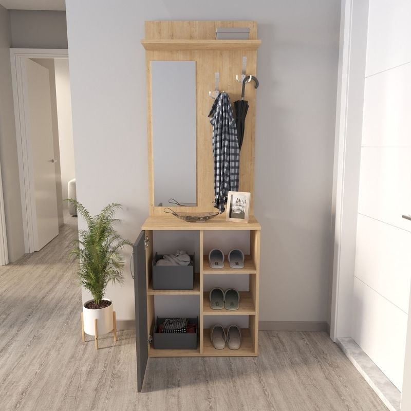 GP041-00831-1 Έπιπλο εισόδου Norva Megapap χρώμα sapphire oak - ανθρακί 67,8x36,3x200,6εκ. - Image 1