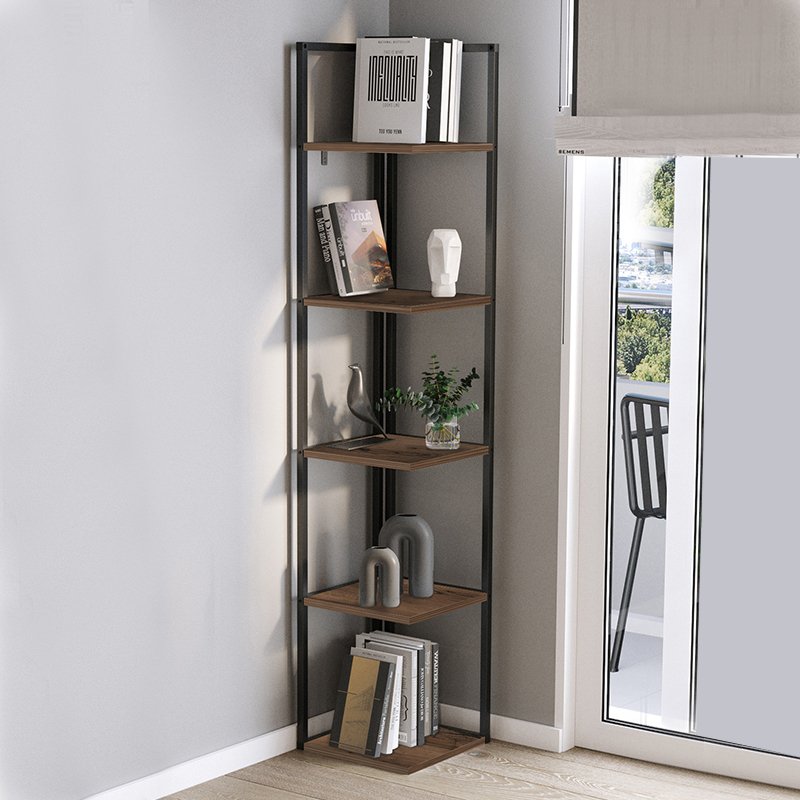 GP041-00951-1 Βιβλιοθήκη γωνιακή Lidia Megapap χρώμα μαύρο - καπνιστή καρυδιά 33,5x33,5x180εκ. - Image 1