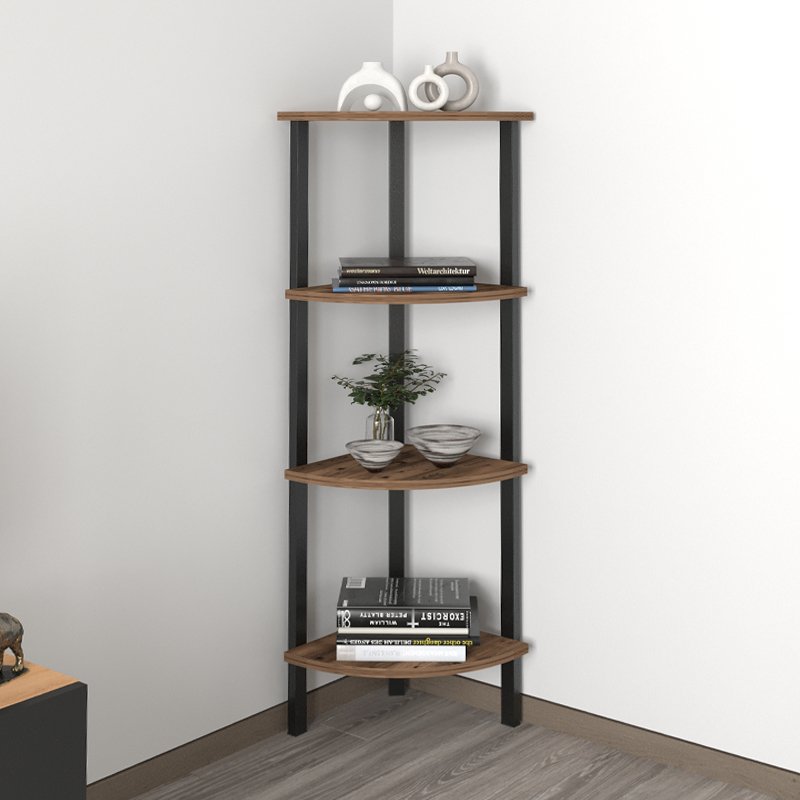 GP041-00961-1 Βιβλιοθήκη γωνιακή Lela Megapap χρώμα μαύρο - καπνιστή καρυδιά 34x34x125εκ. - Image 1