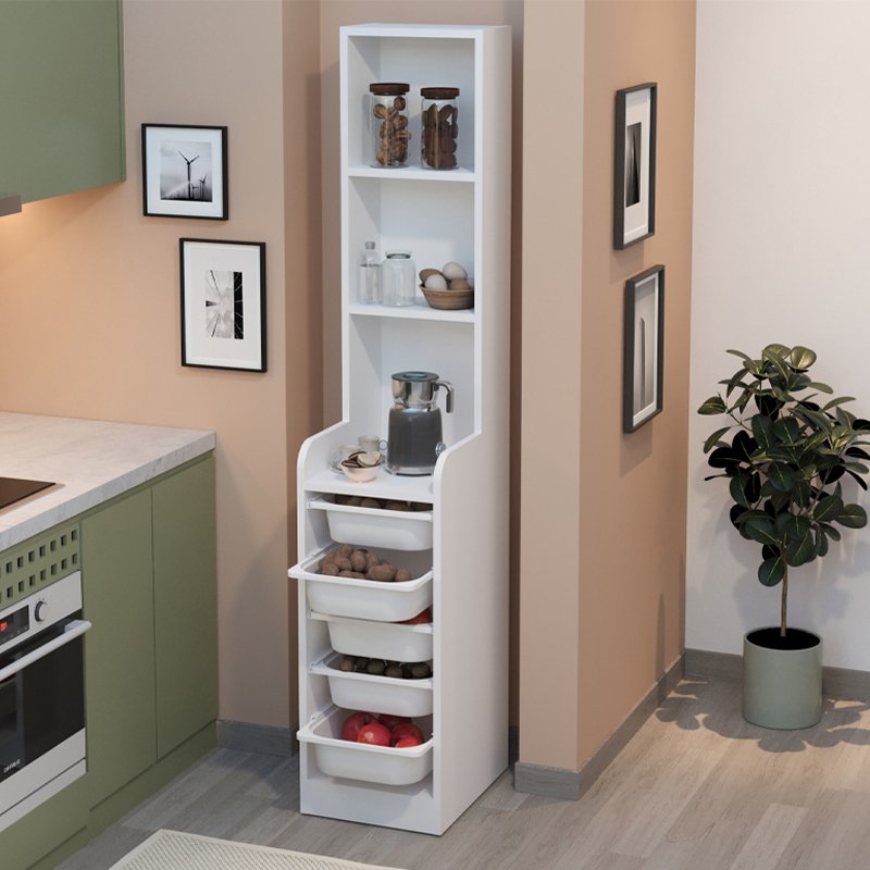 GP041-01101-1 Έπιπλο κουζίνας - μπάνιου Utah Megapap με 5 συρτάρια χρώμα λευκό 34,6x44,3x178εκ. - Image 1