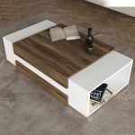 Τραπεζάκι σαλονιού Nora Megapap χρώμα λευκό - καρυδί 110x60,6x31εκ.