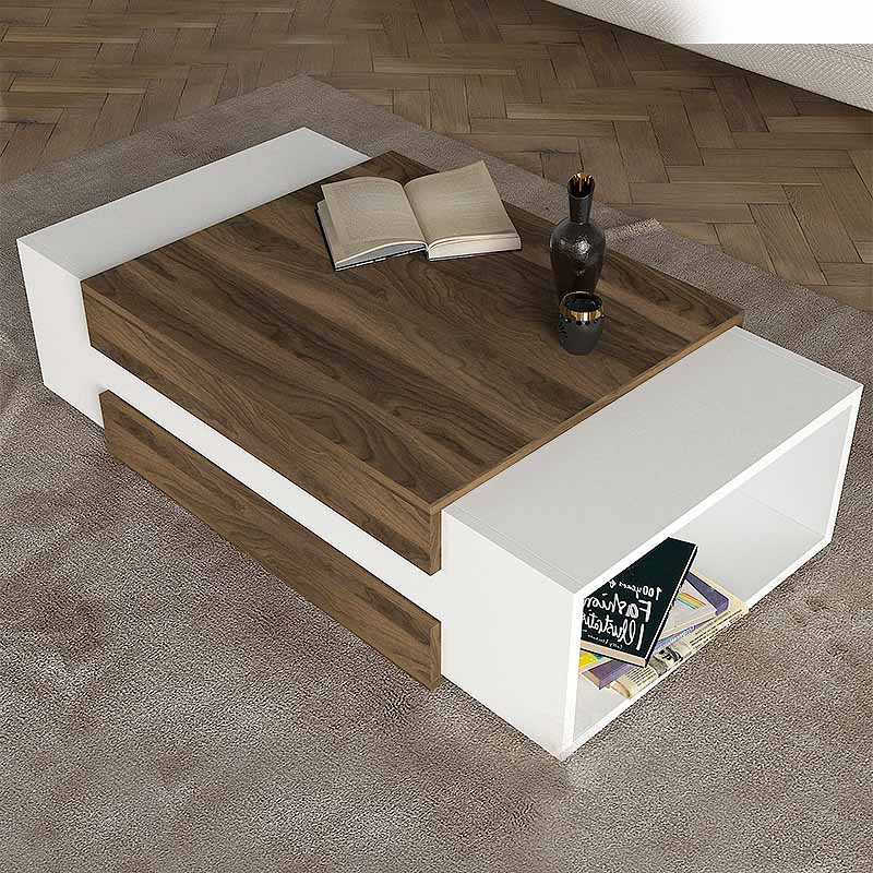 GP042-00691-1 Τραπεζάκι σαλονιού Nora Megapap χρώμα λευκό - καρυδί 110x60,6x31εκ. - Image 1