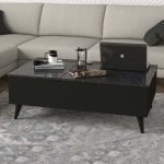 Τραπεζάκι σαλονιού Roy Megapap με σερβιτόρο χρώμα μαύρο - εφέ μαρμάρου 121x69x40εκ.