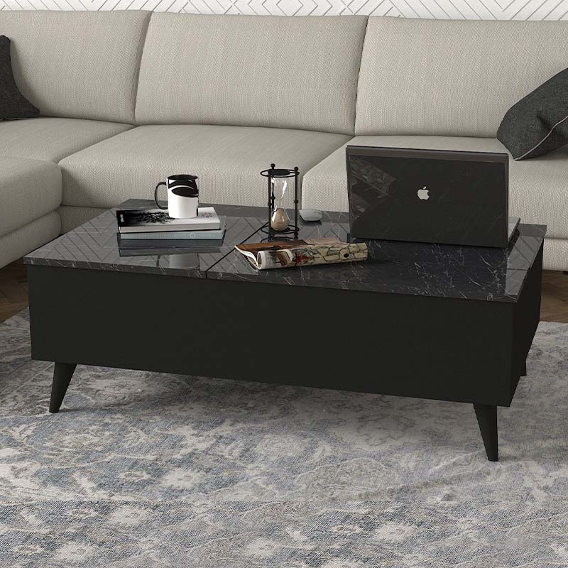 GP042-01941-1 Τραπεζάκι σαλονιού Roy Megapap με σερβιτόρο χρώμα μαύρο - εφέ μαρμάρου 121x69x40εκ. - Image 1