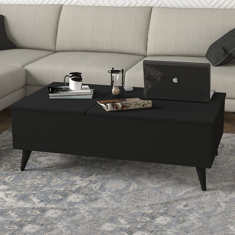 GP042-01943-1 Τραπεζάκι σαλονιού Roy Megapap με σερβιτόρο χρώμα μαύρο 121x69x40εκ. - Image 1