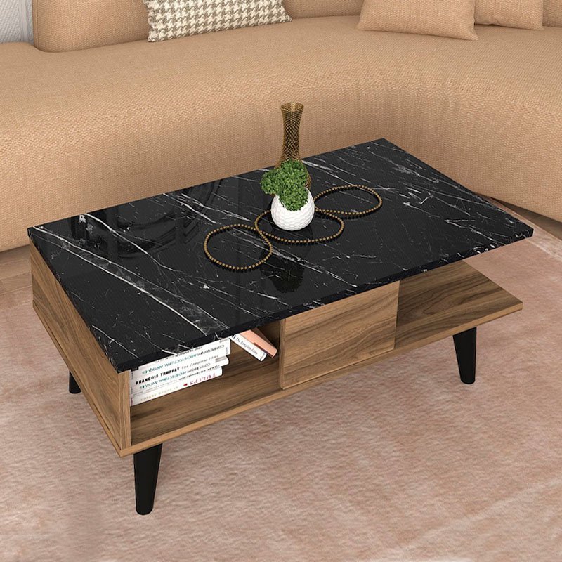 GP042-02411-1 Τραπεζάκι σαλονιού Andros Megapap χρώμα καρυδί - μαύρο εφέ μαρμάρου 90x54x39,6εκ. - Image 1