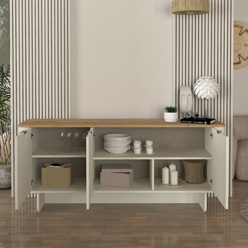 GP042-02811-1 Μπουφές Bohema Megapap χρώμα ivory - sepet oak 180x47x76,6εκ. - Image 1