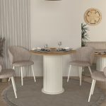 Τραπέζι Bohema Megapap χρώμα ivory - sepet oak Ø90x77,7εκ.