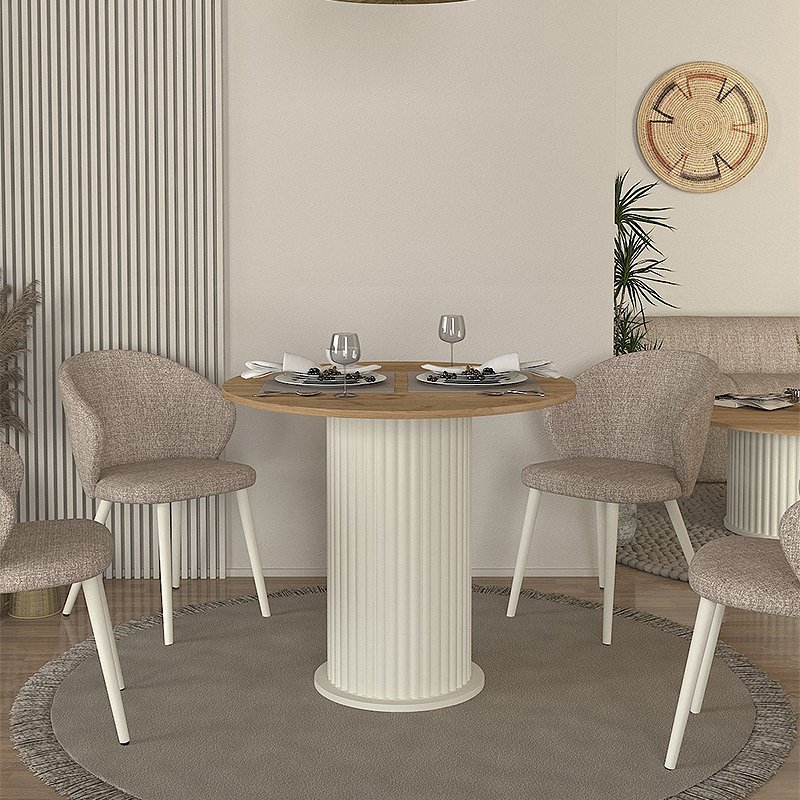 GP042-02851-1 Τραπέζι Bohema Megapap χρώμα ivory - sepet oak Ø90x77,7εκ. - Image 1