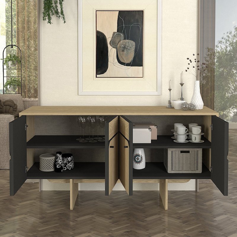 GP042-02941-1 Μπουφές Lava Megapap χρώμα rota oak - ανθρακί 150x44,6x76εκ. - Image 1