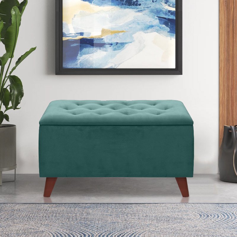 GP043-01013-1 Σκαμπώ - Ταμπουρέ Lotus Megapap βελούδινο χρώμα κυπαρισσί 90x40x50εκ. - Image 1