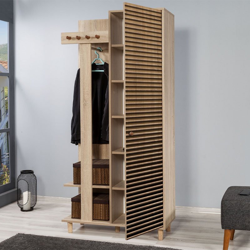 GP052-00081-1 Έπιπλο εισόδου Soho Megapap από μελαμίνη χρώμα sonoma 90x36x194εκ. - Image 1