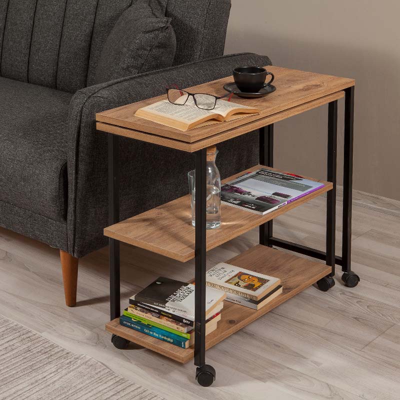 GP052-00221-1 Τραπεζάκι βοηθητικό Frenk Megapap πολυμορφικό μεταλλικό - μελαμίνης χρώμα atlantic pine 76x30x66εκ. - Image 1