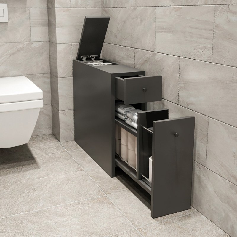 GP052-01221-1 Ντουλάπι μπάνιου Calencia Megapap χρώμα ανθρακί 20x60x55εκ. - Image 1