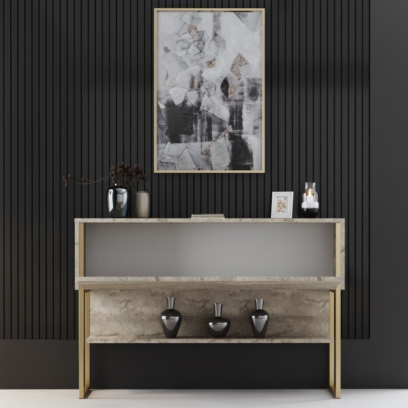 GP052-01301-1 Μπουφές Luxe Megapap χρώμα travertine - χρυσό 120x30x80εκ. - Image 1