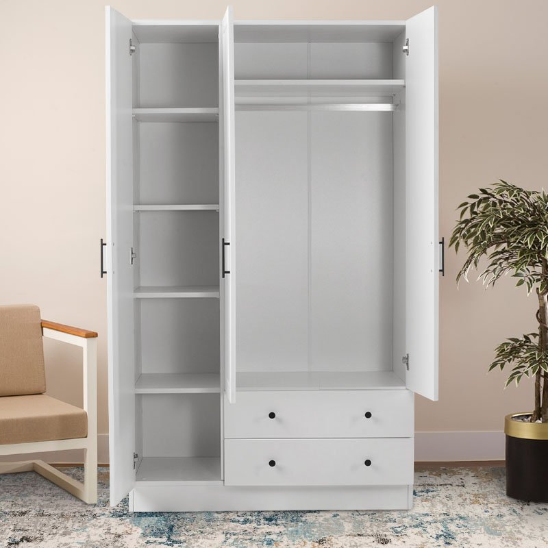 GP055-00011-1 Ντουλάπα ρούχων Jenna Megapap τρίφυλλη με συρτάρια χρώμα λευκό 105x50x182εκ. - Image 1