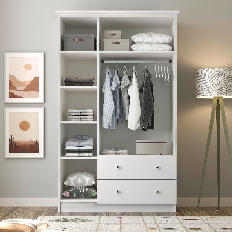 GP055-00041-1 Ντουλάπα ρούχων Emily Megapap τρίφυλλη με συρτάρια χρώμα λευκό 105x50x210εκ. - Image 1