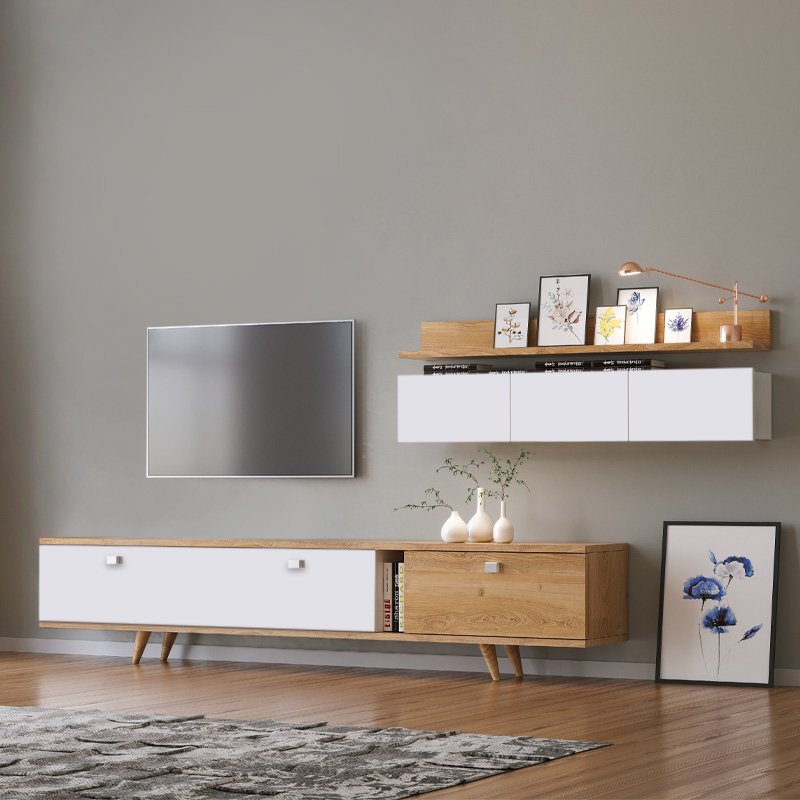 GP055-00231-1 Σύνθεση τηλεόρασης Hera Megapap χρώμα sapphire oak - λευκό 170x37x45εκ. - Image 1