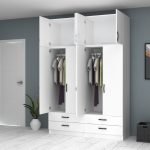 Ντουλάπα ρούχων Ricardo Megapap τετράφυλλη με πατάρι και συρτάρια χρώμα λευκό 160x51,8x240εκ.