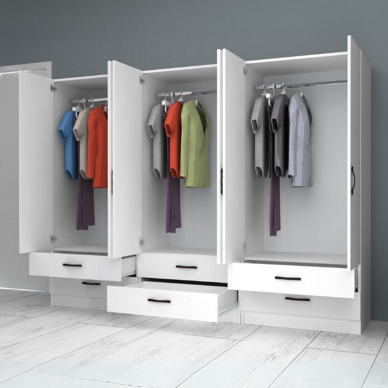 GP100-00661-1 Ντουλάπα ρούχων Ricardo Megapap εξάφυλλη με συρτάρια χρώμα λευκό 240x51,8x181εκ. - Image 1