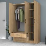 Ντουλάπα ρούχων Ricardo Megapap τρίφυλλη με συρτάρια χρώμα φυσικό οξιάς 120x51,8x181εκ.